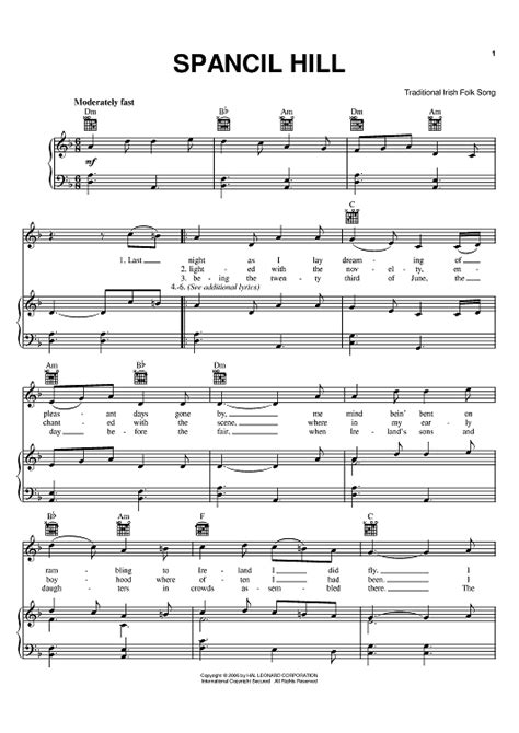 Spancil Hill" Sheet Music for Piano/Vocal/Chords - Sheet Music Now