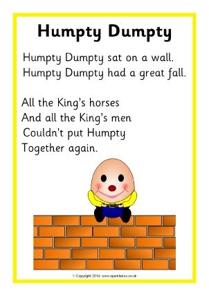 Humpty Dumpty Nursery Rhyme Teaching Resources & Printables - SparkleBox