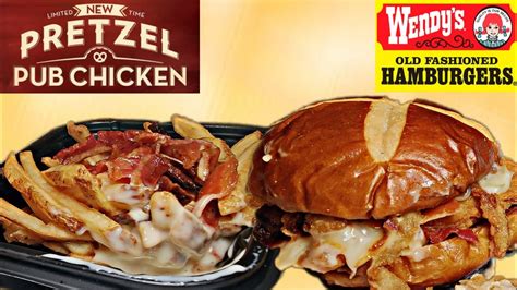 How is Wendy's NEW Pretzel Pub Chicken Sandwich & Pub Fries ? #foodreview - YouTube