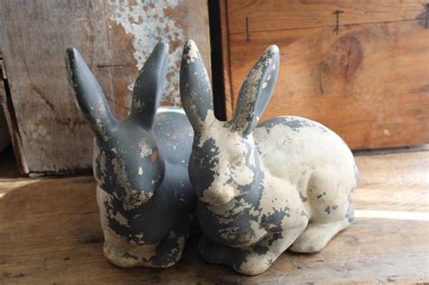 vintage ceramic rabbits, shabby style Easter decor, bunny lawn ...