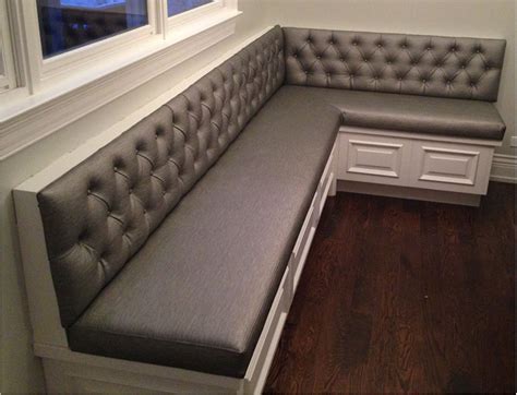 Transitional diamond tufted sewn custom kitchen banquette | Storage bench seating, Corner bench ...