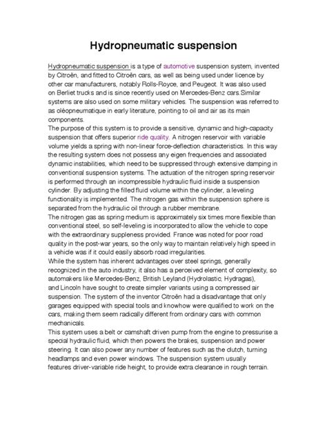 An In-Depth Explanation of Hydropneumatic Suspension Systems: Their Functioning, Advantages Over ...