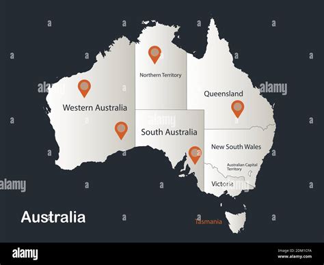 Australia map, Infographics flat design colors snow white, with names of individual regions ...