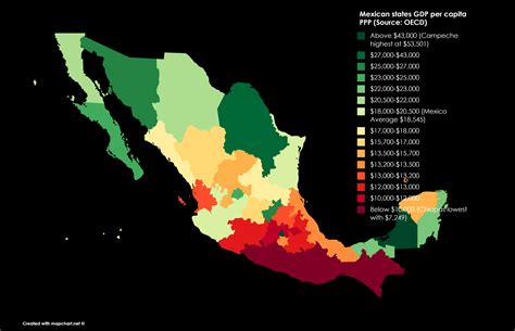 Mexican states GDP per capita PPP (Source: OECD) : r/MapPorn