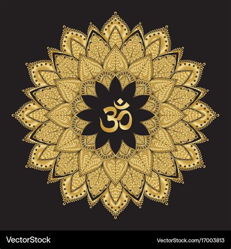 Om symbol with mandala round golden pattern on Vector Image