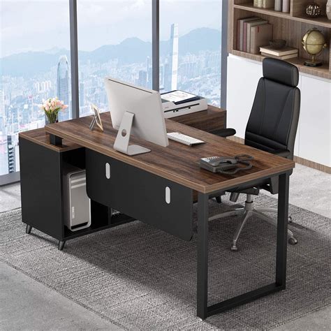TribeSigns 55 Inch Large Executive Office Desk L-Shaped Computer Desk with Drawers Business ...