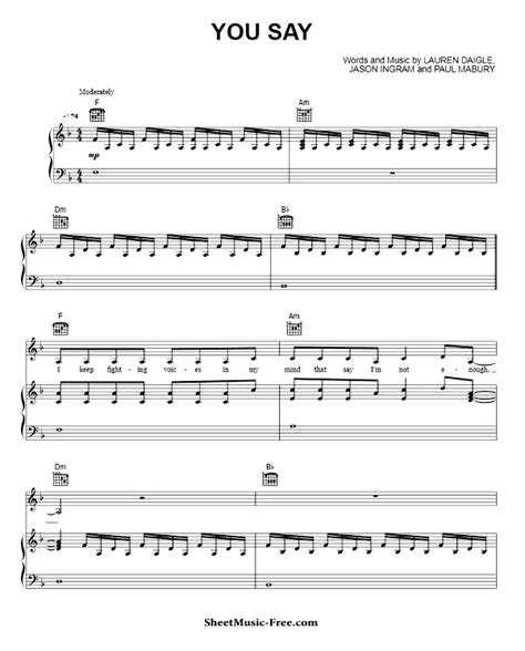 You Say Sheet Music Lauren Daigle - ♪ SHEETMUSIC-FREE.COM