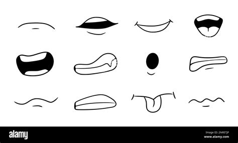 Cartoon mouth smile, happy, sad expression set. Hand drawn doodle mouth ...