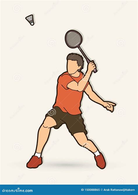 Badminton Male Player Action With Racket And Shuttlecock Cartoon ...