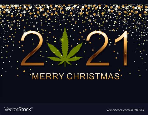 Green marijuana leaf and 2021 year on blue Vector Image