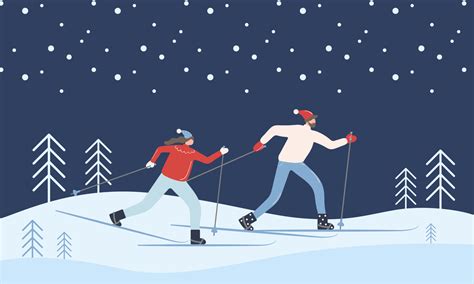 A man and a woman go cross-country skiing in the woods. vector illustration 13648911 Vector Art ...