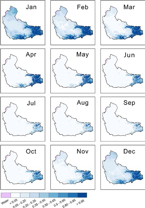 Long term monthly snow probability maps. | Download Scientific Diagram