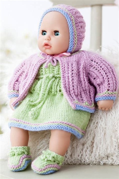 Vintage Baby Doll Clothes Set Knitting Pattern | The Knitting Network