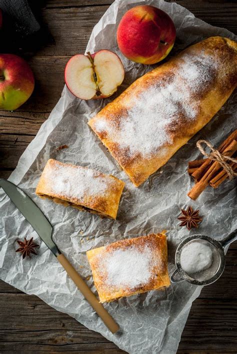 Apple Strudel with Nuts and Raisins Stock Image - Image of cuisine ...