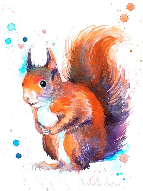 Red squirrel watercolor painting print by Slaveika Aladjova | Etsy