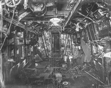 UB 110's torpedo room looking aft. The beam for lifting torpedoes into ...