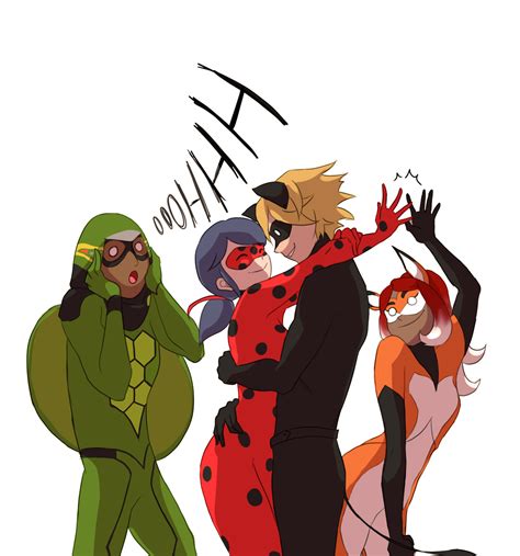 Ladybug and Chat Noir with Carapace and Rena Rouge - Miraculous Ladybug ...