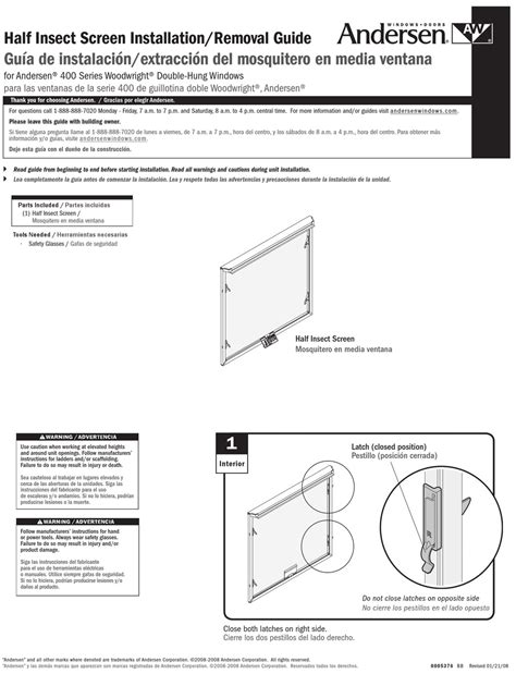 ANDERSEN WINDOWS & DOORS 400 SERIES INSTALLATION AND REMOVAL MANUAL Pdf ...