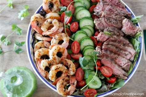 Grilled Surf and Turf Salad with Cilantro Dressing • Mama Latina Tips