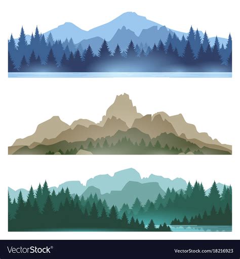 Foggy mountains landscape set Royalty Free Vector Image