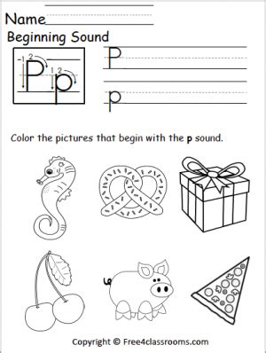 Free Beginning Sounds Worksheet - Letter P - Free Worksheets ...