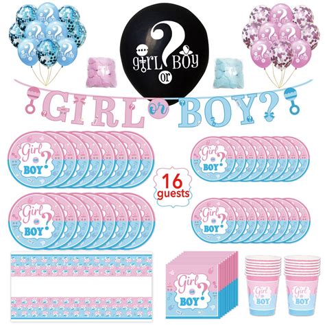 (Spot) Gender Reveal Girl or Boy Baby Shower Disposable Tableware Paper Plate Cup Birthday Party ...