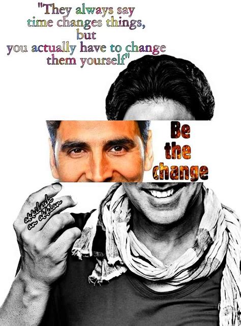 a man holding up a piece of paper with the words be the change on it