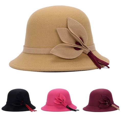 Aliexpress.com : Buy Elegant Ladies Fedoras Floral Women Bucket Hat Ladies Sun Cap Winter Felt ...