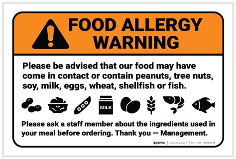 Warning: Food Allergy Warning Be Advised Food May Contain - Label