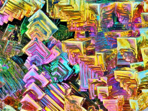 Amazing colorful rainbow Bismuth Gemstone Crystals macro closeup ...