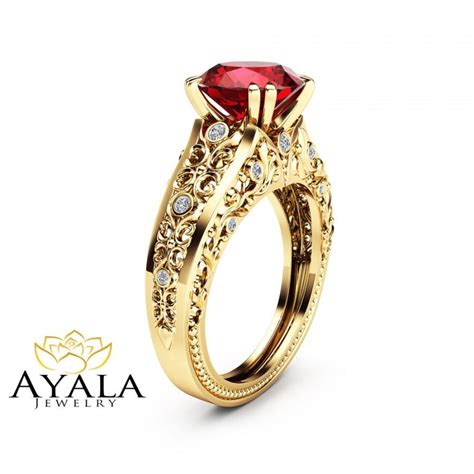 Unique 2 Carat Ruby Ring 14K Yellow Gold Alternative Ring Ruby ...