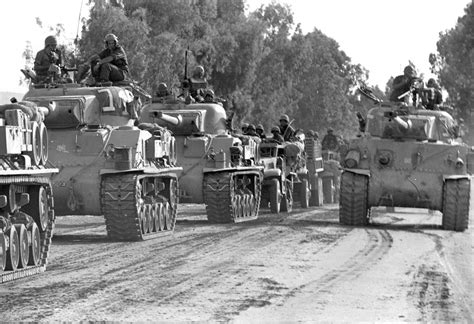 Israeli M50s during the Six Day War, 1967. These were Shermans upgunned with a French 75mm gun ...