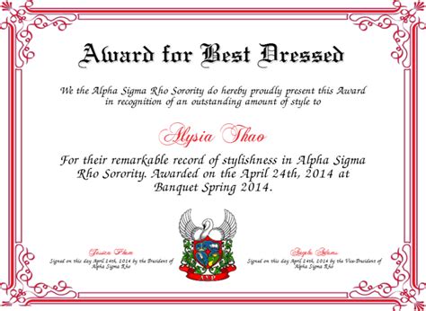 Best Dressed Award Certificates Printable | Activity Shelter