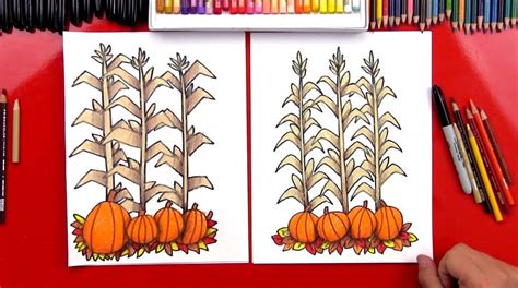 How To Draw Autumn Corn Stalks And Pumpkins (Harvest) | Art for kids hub, Art for kids, Drawings