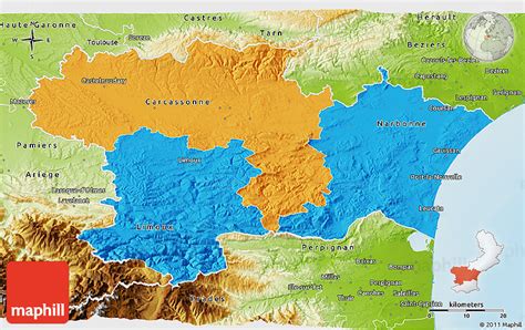 Political 3D Map of Aude, physical outside