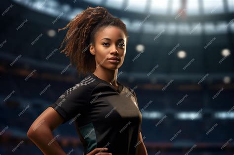 Premium AI Image | Black Woman Soccer Player in the Stadium