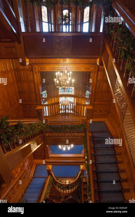 Interior staircase and woodwork of Craigdarroch Castle-Victoria ...