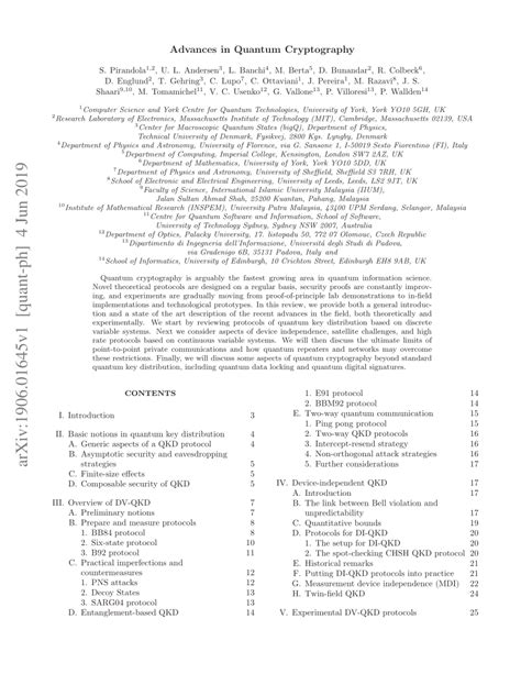 (PDF) Advances in Quantum Cryptography