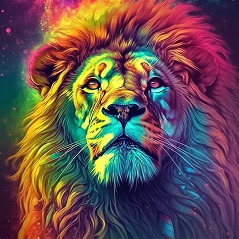 Premium Photo | A lion with a colorful mane and a black background ...