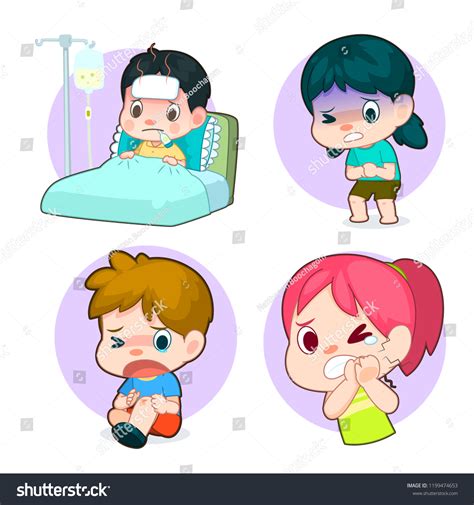 Kids Sick Cartoon Set Sick Stomachache Stock Vector (Royalty Free) 1199474653 | Shutterstock