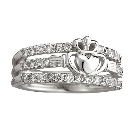 Claddagh Ring - Diamond 14k White Gold Ladies Irish Claddagh Ring at IrishShop.com | S2765