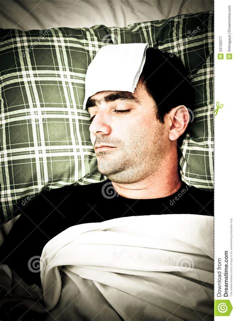 Dramatic Image of a Sick Man in Bed with Fever Stock Image - Image of influenza, disease: 23132077