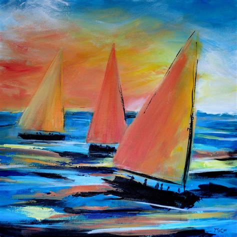 Sail into the Sunset | Abstract Sailing Painting | Buy Original Art Online