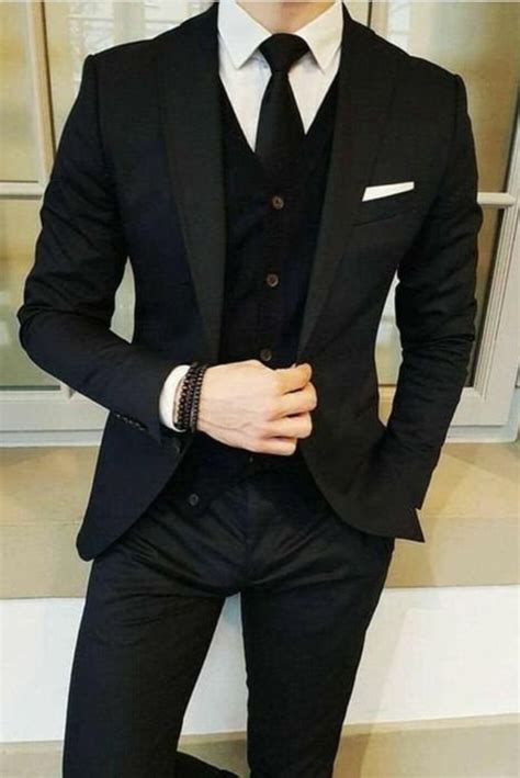 Men Black 3 Piece Wedding Suit One Button Slim Fit Suit Sainly– SAINLY