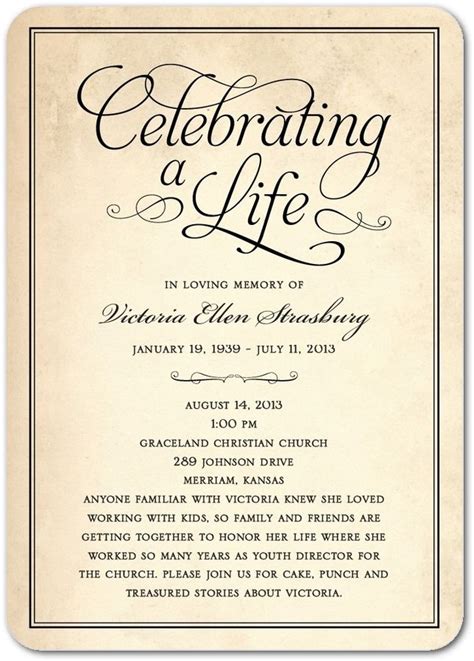 Celebrating a Life: Classic Black or Brown Memorial Invitations in ...