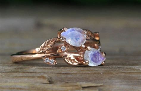 Moonstone Engagement Ring, Rose Gold Vintage Delicate Pear Shaped Cut Moonstone Ring | Benati