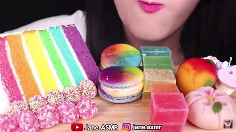 BITES ONLY: ASMR RAINBOW DESSERTS *CRYSTAL JELLY, CAKE, MACARON *JANE ...