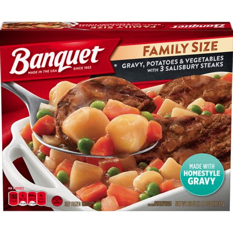 Banquet Family Size Salisbury Steak with Gravy, Potatoes and Vegetables ...