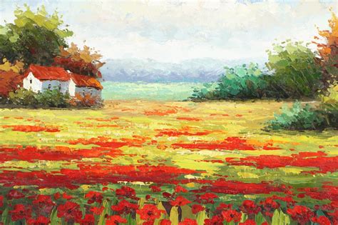 Oil Painting on Canvas of a Field of Poppies | EBTH