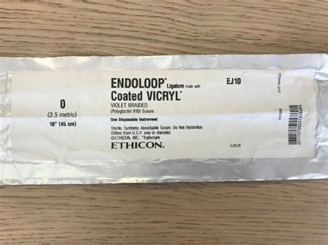 New ETHICON EJ10 Endoloop Ligature Coated Vicryl Violet Braided Suture 0, 18in(X) Disposables ...